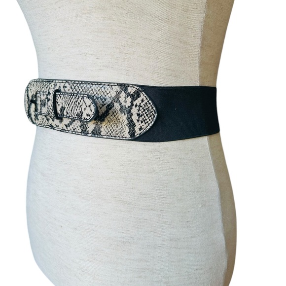 BCBGMAXAZRIA Women’s Black Stretch Belt With Snake Print Buckle Insert XS - Picture 5 of 13